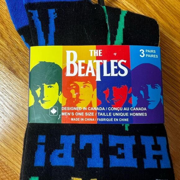 Beatles 3 Pairs Perri's Socks Black and Blue Casual Socks Mens Size 7-12 - Picture 3 of 7